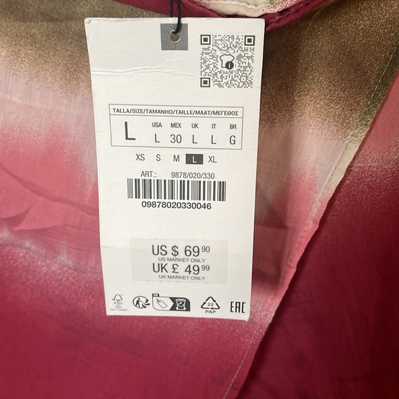 NWT ZARA TIE-DYE Wrinkle Design SZ L Wide Leg Pant with Front Drape Side Zip. - Picture 3 of 9